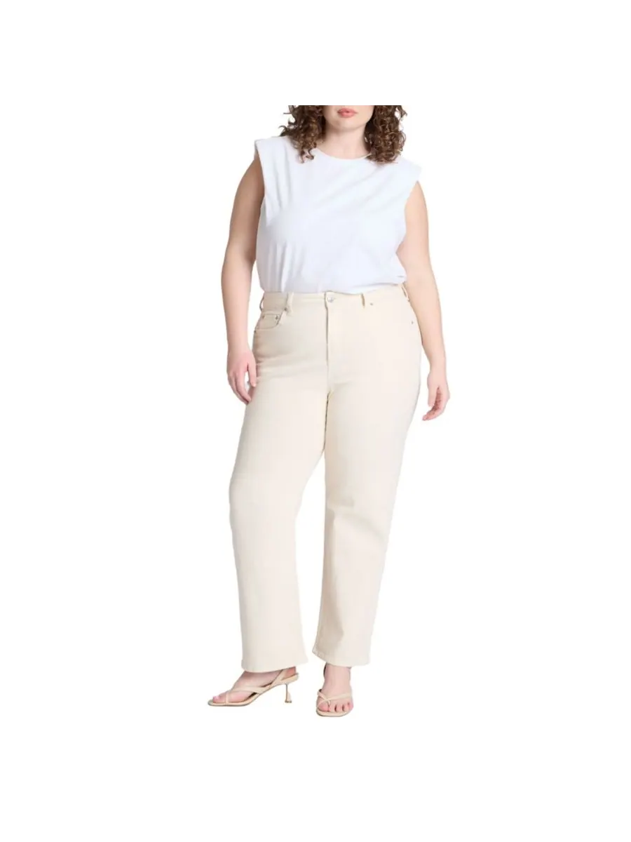 Женские джинсы прямого кроя Naomi Comfort Stretch больших размеров ELOQUII — изображение 2 из 3, экру
