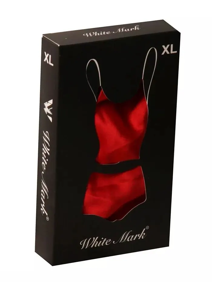 Пижамный комплект из атласной майки и шорт White Mark — изображение 6 из 8, красный