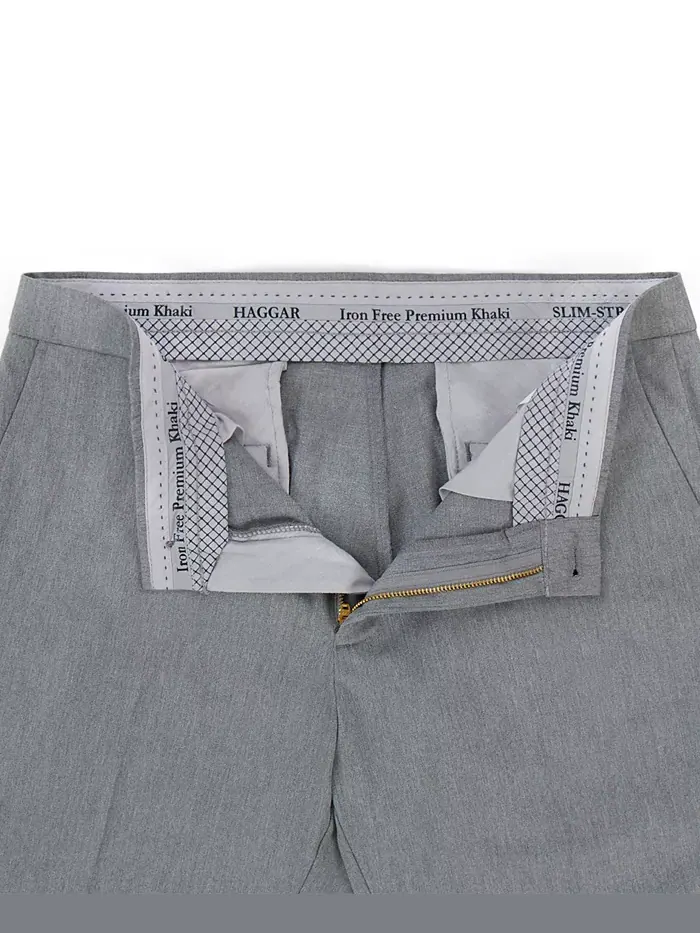 Мужские брюки Premium Khaki Slim-Fit с плоской передней частью, не требующие глажки Haggar — изображение 5 из 8, серый