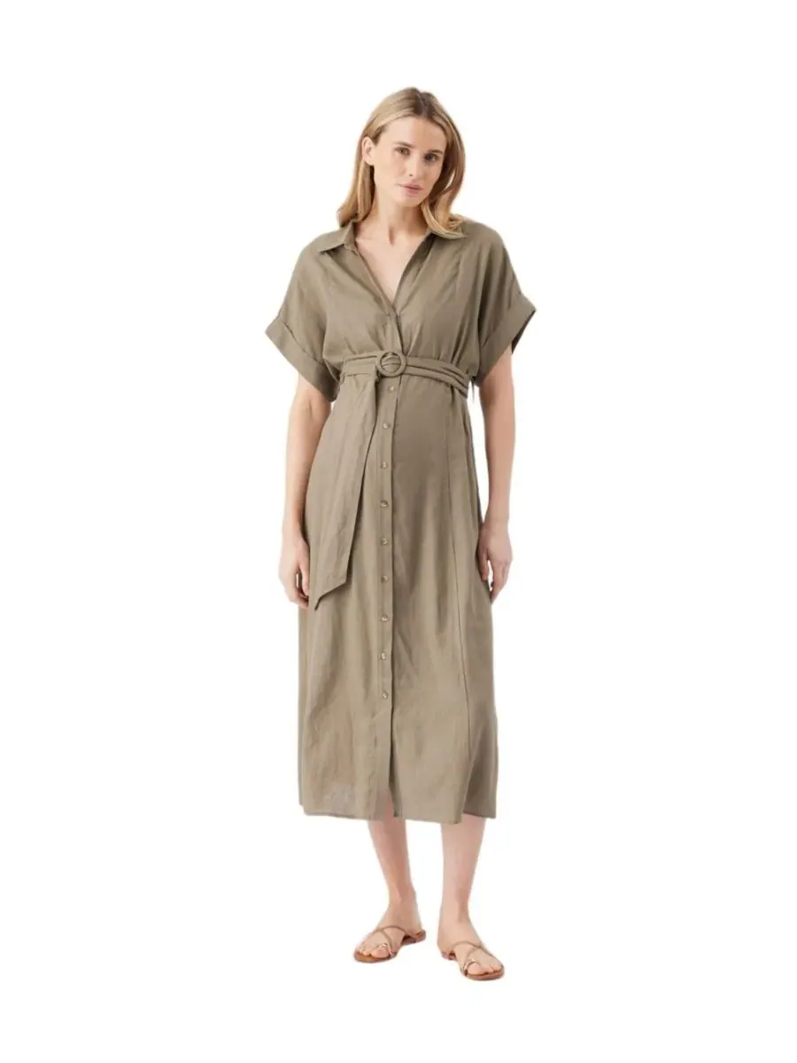 Ripe Maternity Платье-рубашка для кормления из льна Ripe Amy для беременных — изображение 1 из 7, оливковый