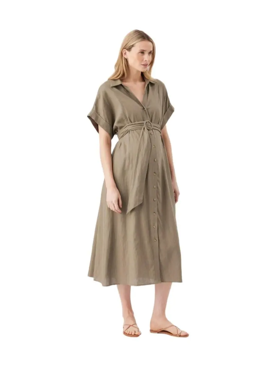 Ripe Maternity Платье-рубашка для кормления из льна Ripe Amy для беременных — изображение 2 из 7, оливковый