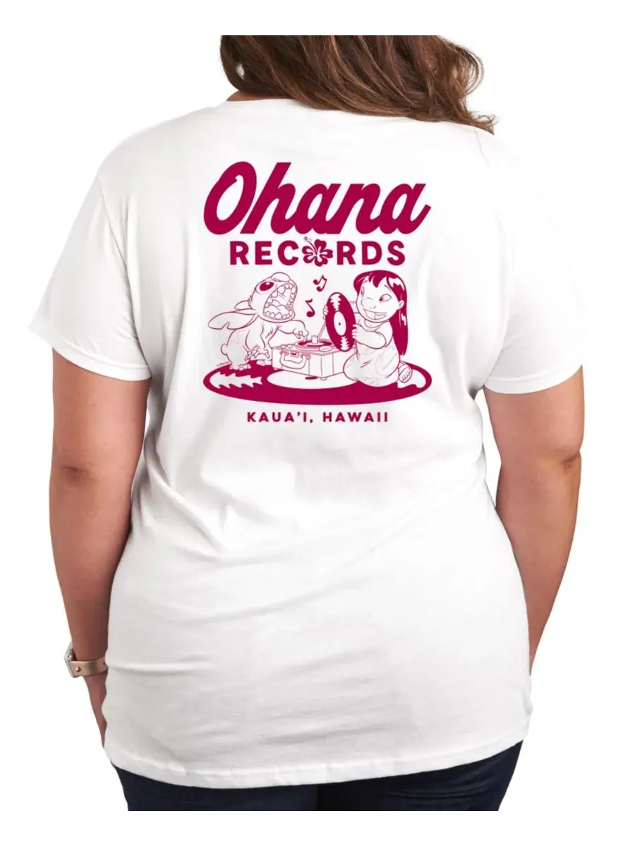Футболка большого размера с графическим принтом "Лило Стич" и логотипом Ohana Records Hybrid Apparel — изображение 2 из 3