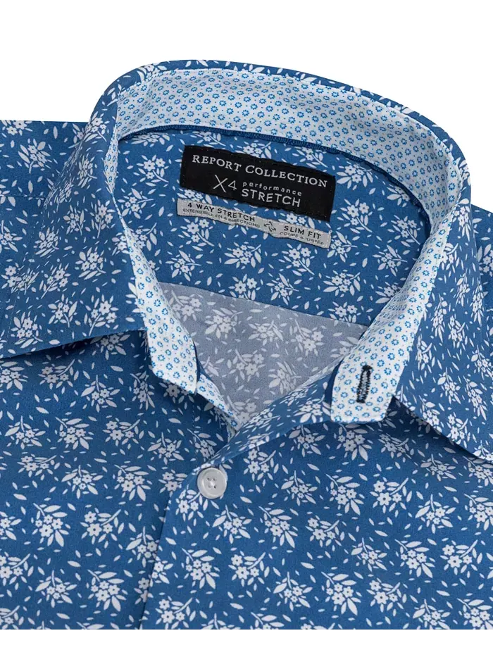 Мужская рубашка с цветочным принтом Slim-Fit Report Collection — изображение 4 из 6, темно-синий