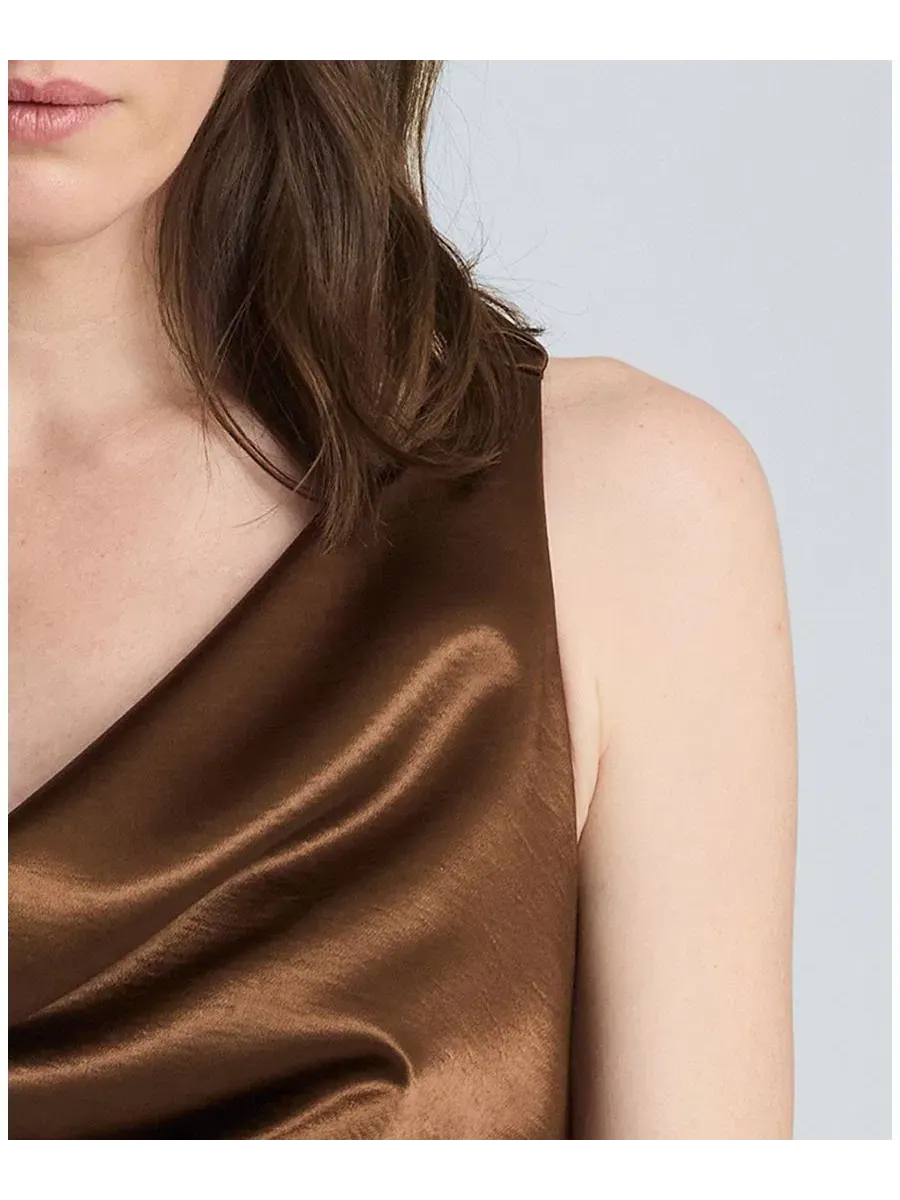 Женское атласное мини-платье с воротником-хомутом и кружевной отделкой Kenneth Cole — изображение 5 из 6, коричневый