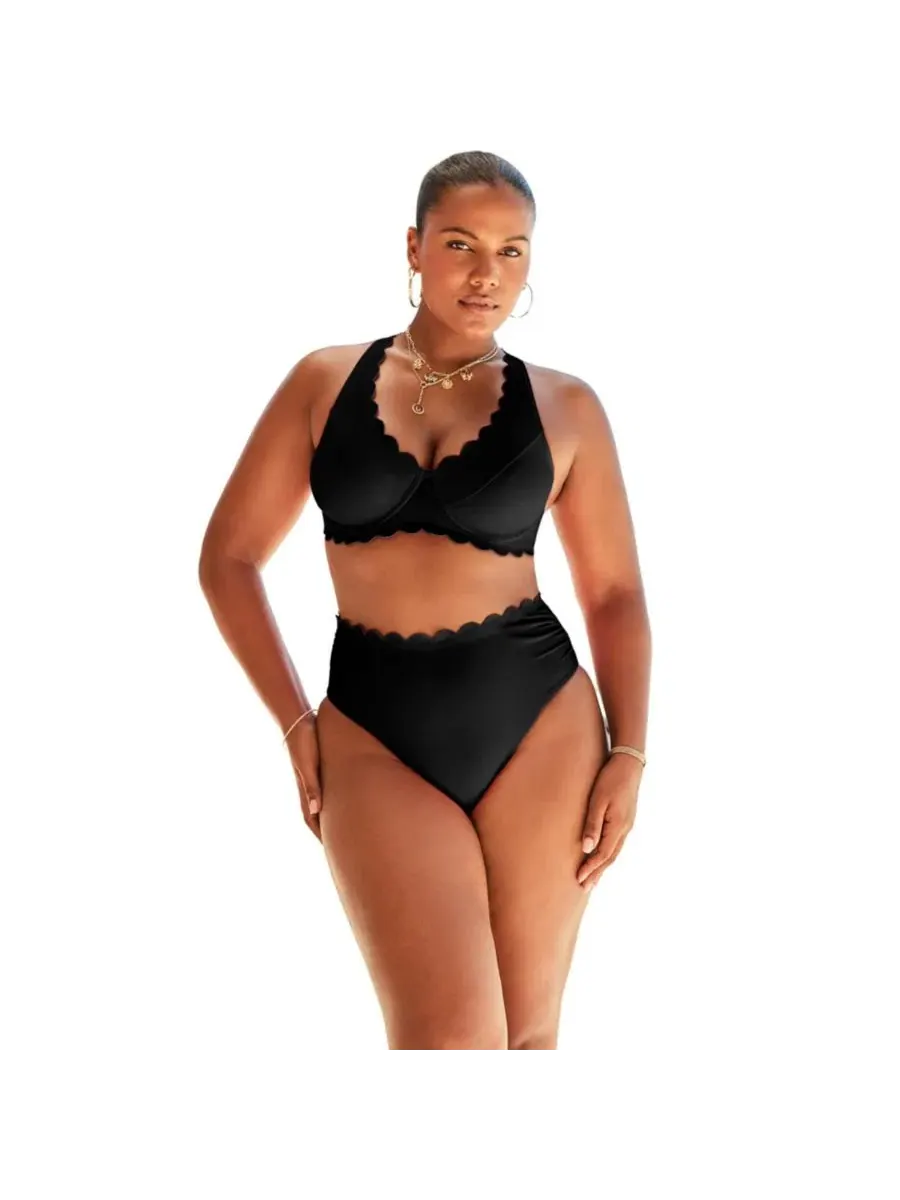 Женский бикини-топ с волнистым краем и на косточках Swimsuits For All — изображение 1 из 3, черный