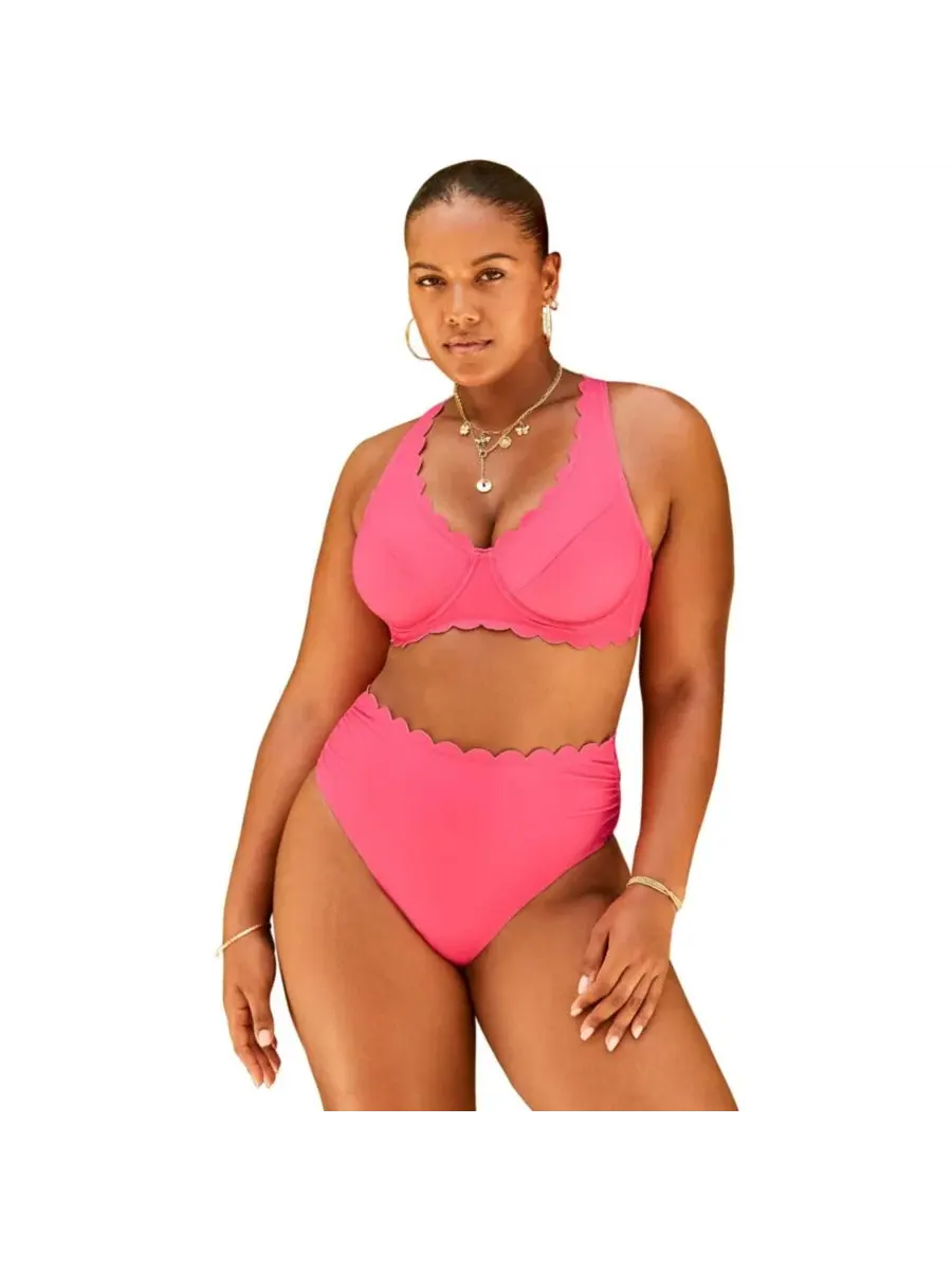 Женский бикини-топ с волнистым краем и на косточках Swimsuits For All — изображение 1 из 3, розовый