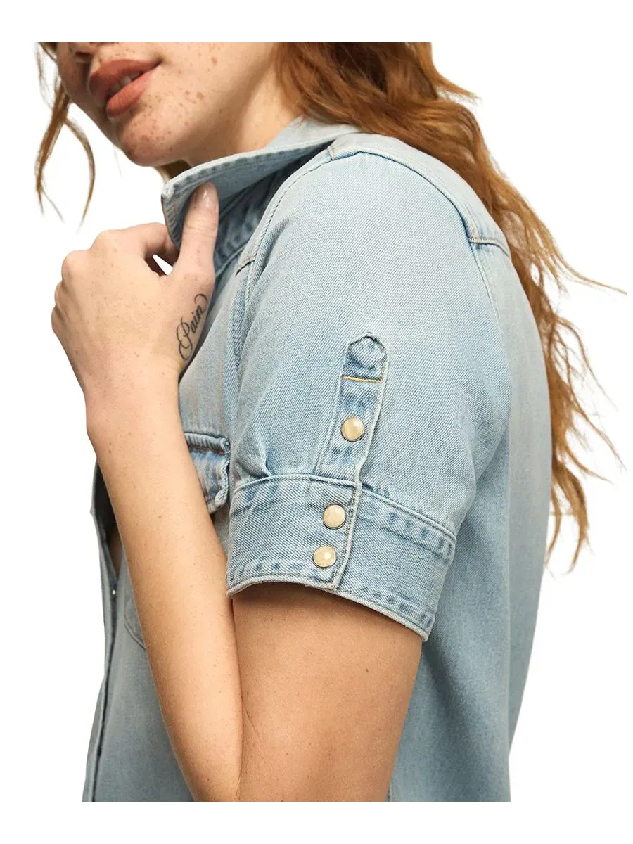 Женское платье-рубашка с воротником из светлого денима Lucky Brand — изображение 2 из 4, синий