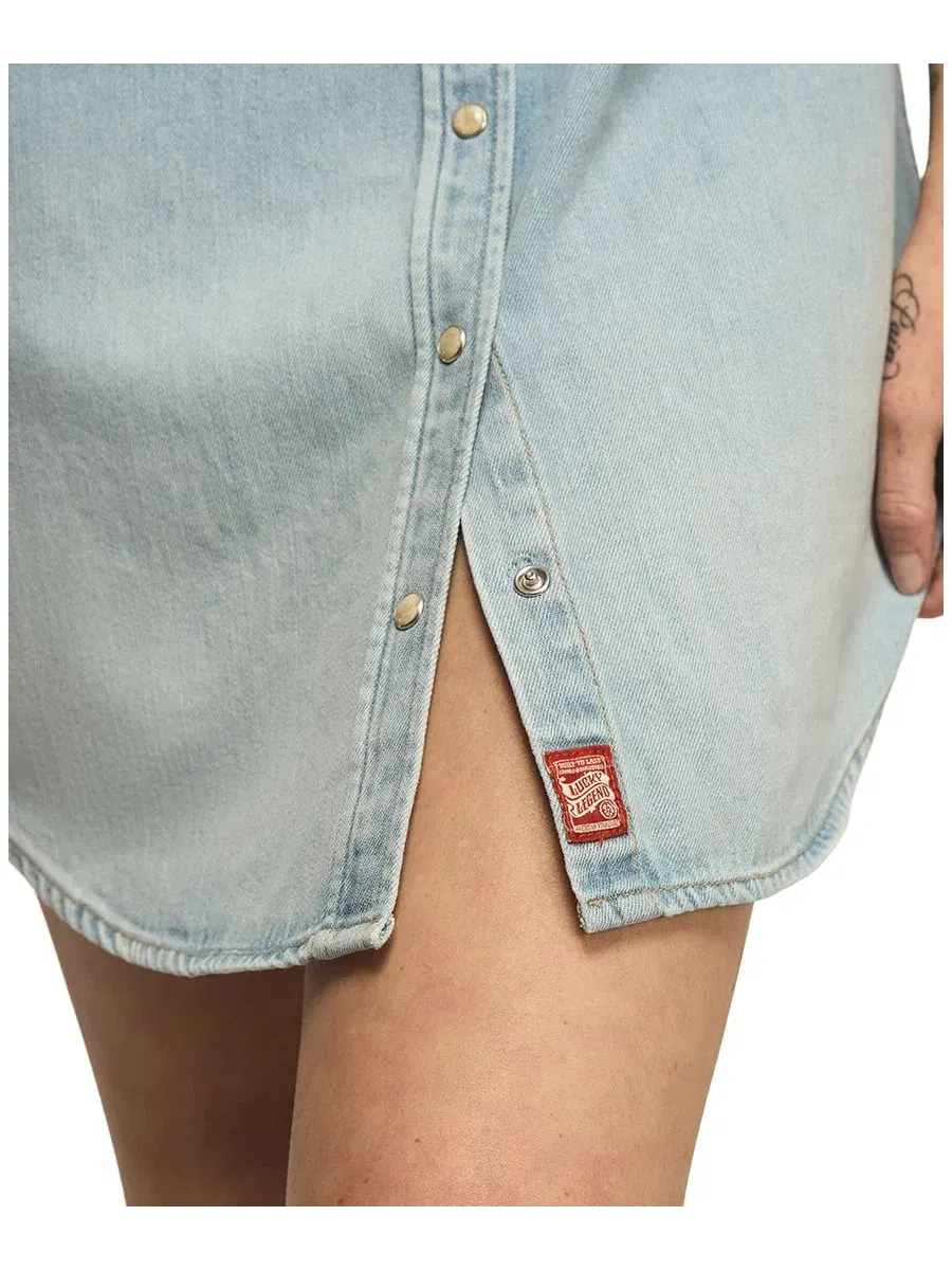 Женское платье-рубашка с воротником из светлого денима Lucky Brand — изображение 3 из 4, синий