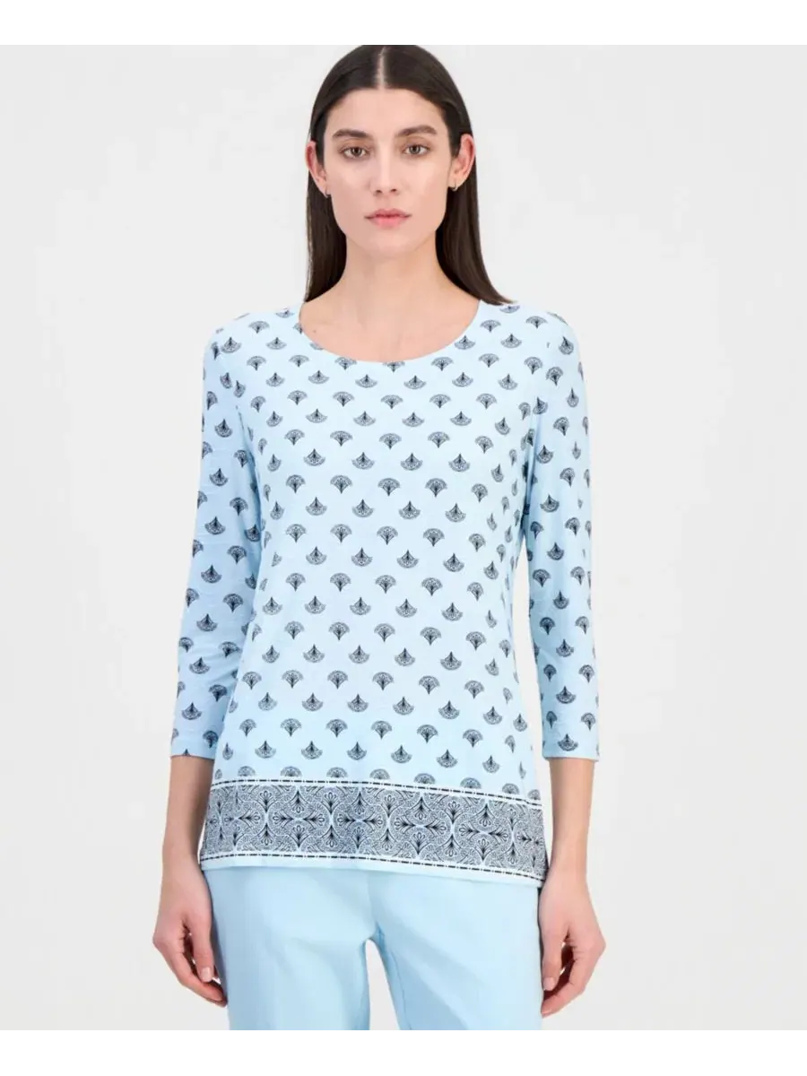 Укороченная футболка свободного кроя с круглым вырезом Jm Collection — изображение 1 из 3, голубой
