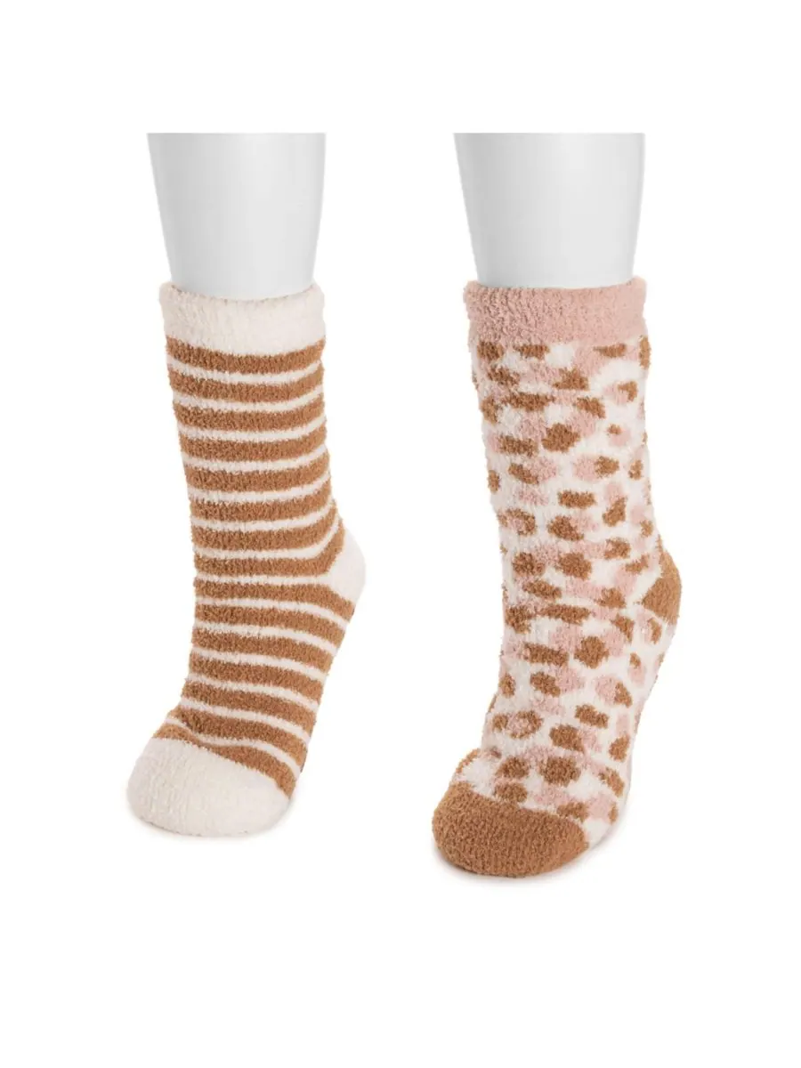 Женские уютные носки (2 шт) MUK LUKS — изображение 2 из 3, коричневый/розовый