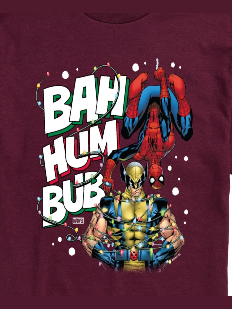 Мужская футболка с коротким рукавом Marvel Bah Hum Bub с изображением Росомахи и Человека-паука — изображение 2 из 3