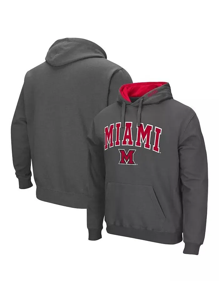 Мужской темно-серый пуловер с капюшоном Miami University Redhawks Arch и Logo Colosseum — изображение 1 из 3, белый