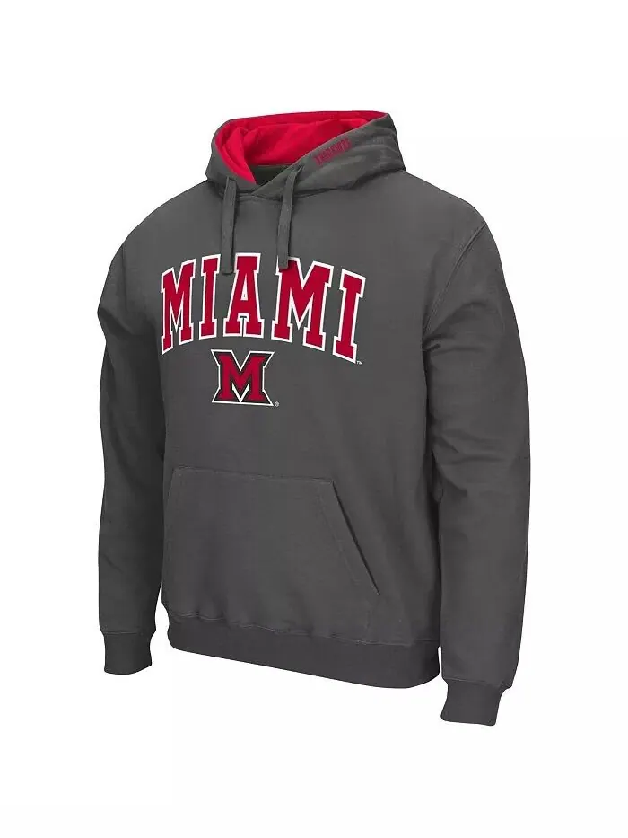 Мужской темно-серый пуловер с капюшоном Miami University Redhawks Arch и Logo Colosseum — изображение 2 из 3, белый