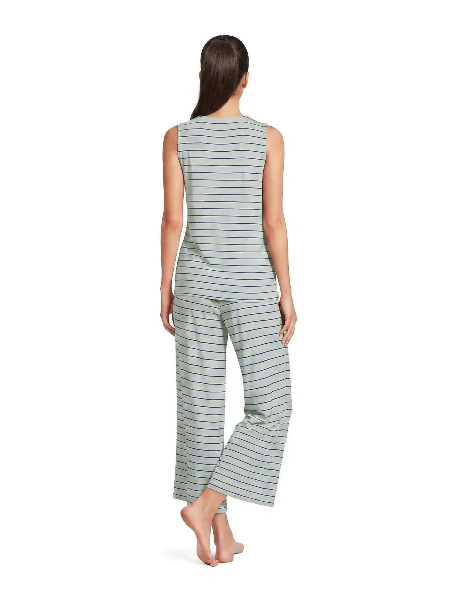 Комплект пижамы из 3 предметов с майкой, брюками и халатом, модель Lightweight Rayon-Spandex Blend — изображение 3 из 4