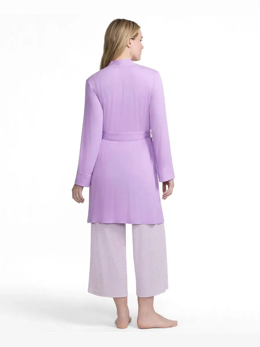 Комплект пижамы из 3 предметов: топ без рукавов, брюки и халат Lands' End, Blushed Lilac Mini Stripe