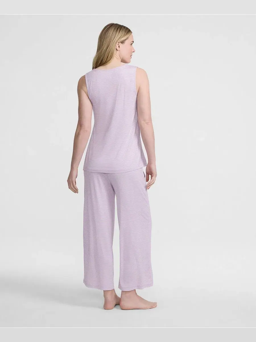 Комплект пижамы из 3 предметов: топ без рукавов, брюки и халат Lands' End, Blushed Lilac Mini Stripe — изображение 4 из 4