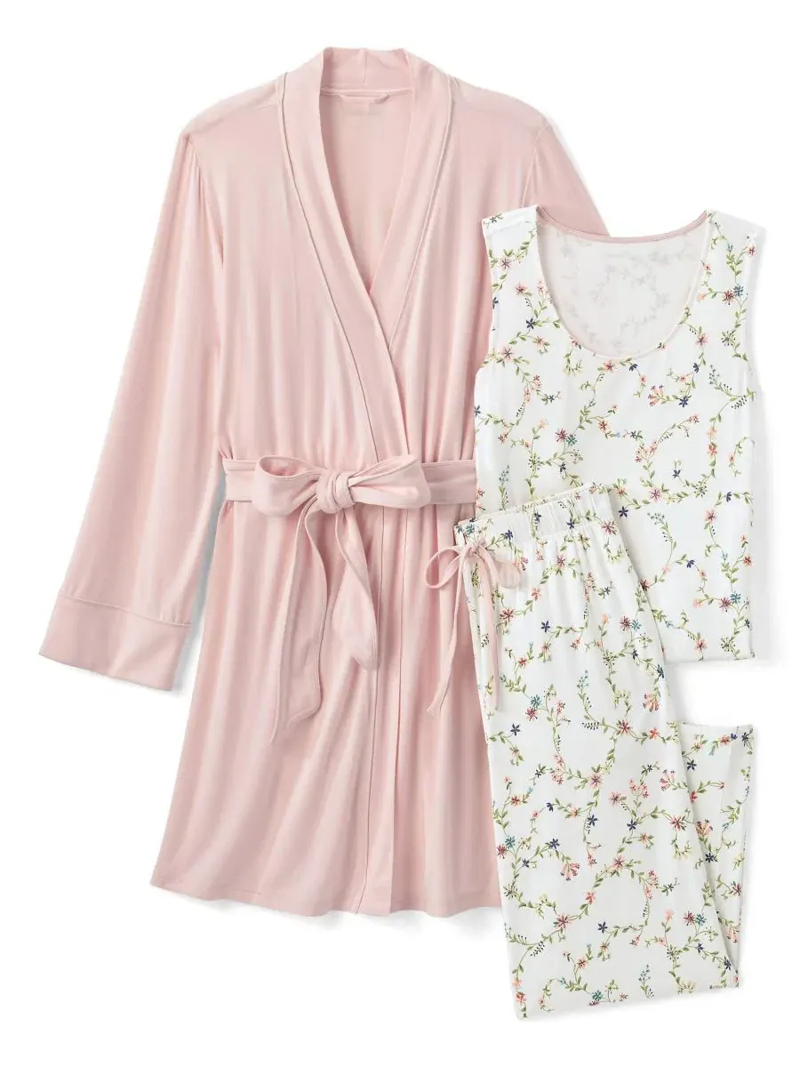 Комплект пижамы с майкой, брюками и халатом, модель Lightweight Rayon-Spandex Blend Lands' End — изображение 1 из 4