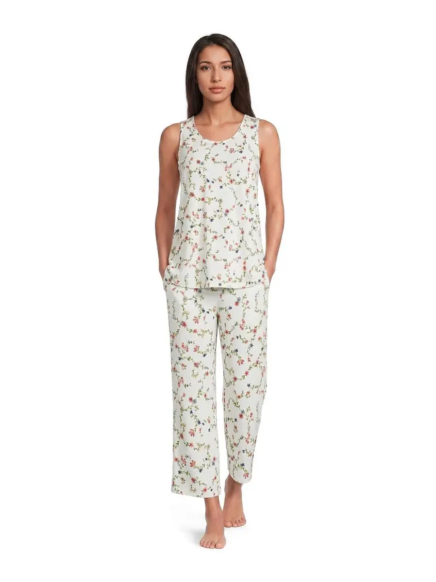 Комплект пижамы с майкой, брюками и халатом, модель Lightweight Rayon-Spandex Blend Lands' End — изображение 3 из 4