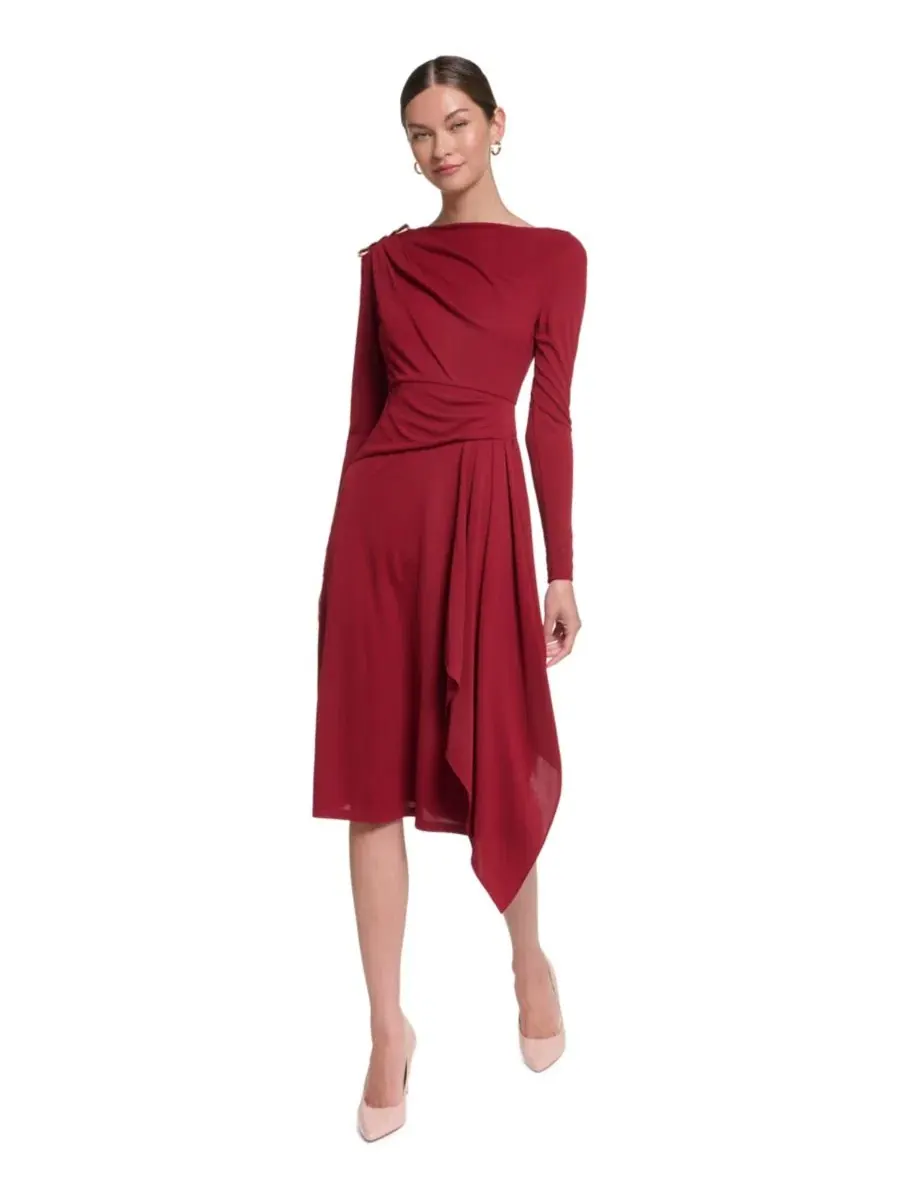 Платье миди из джерси с драпировкой Halston — коричневый