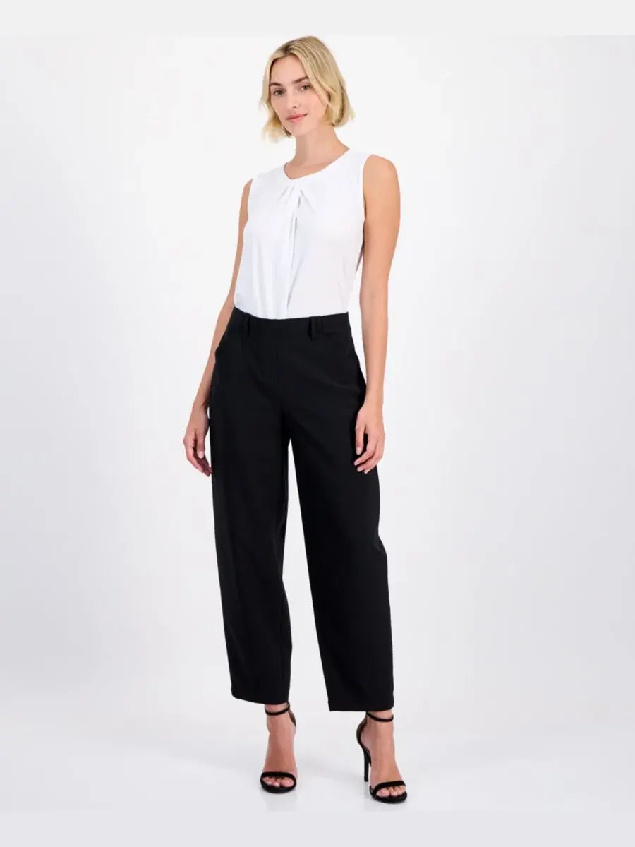 Брюки-бананы с защипами, с длиной по щиколотку Anne Klein — изображение 3 из 4, черный
