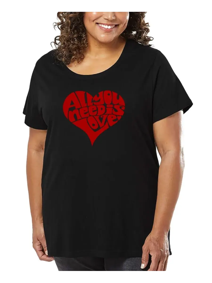 Футболка больших размеров "All You Need Is Love" с надписью "All You Need Is Love" LA Pop Art — изображение 1 из 3, черный