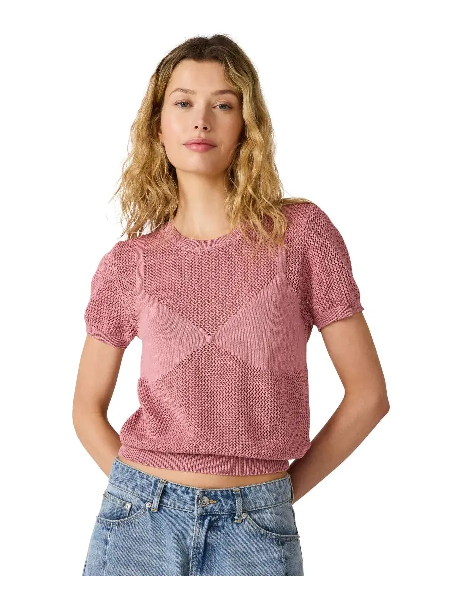 Свитер с круглым вырезом и коротким рукавом Blakelee Crewneck Short-Sleeve Steve Madden — изображение 1 из 5, розовый
