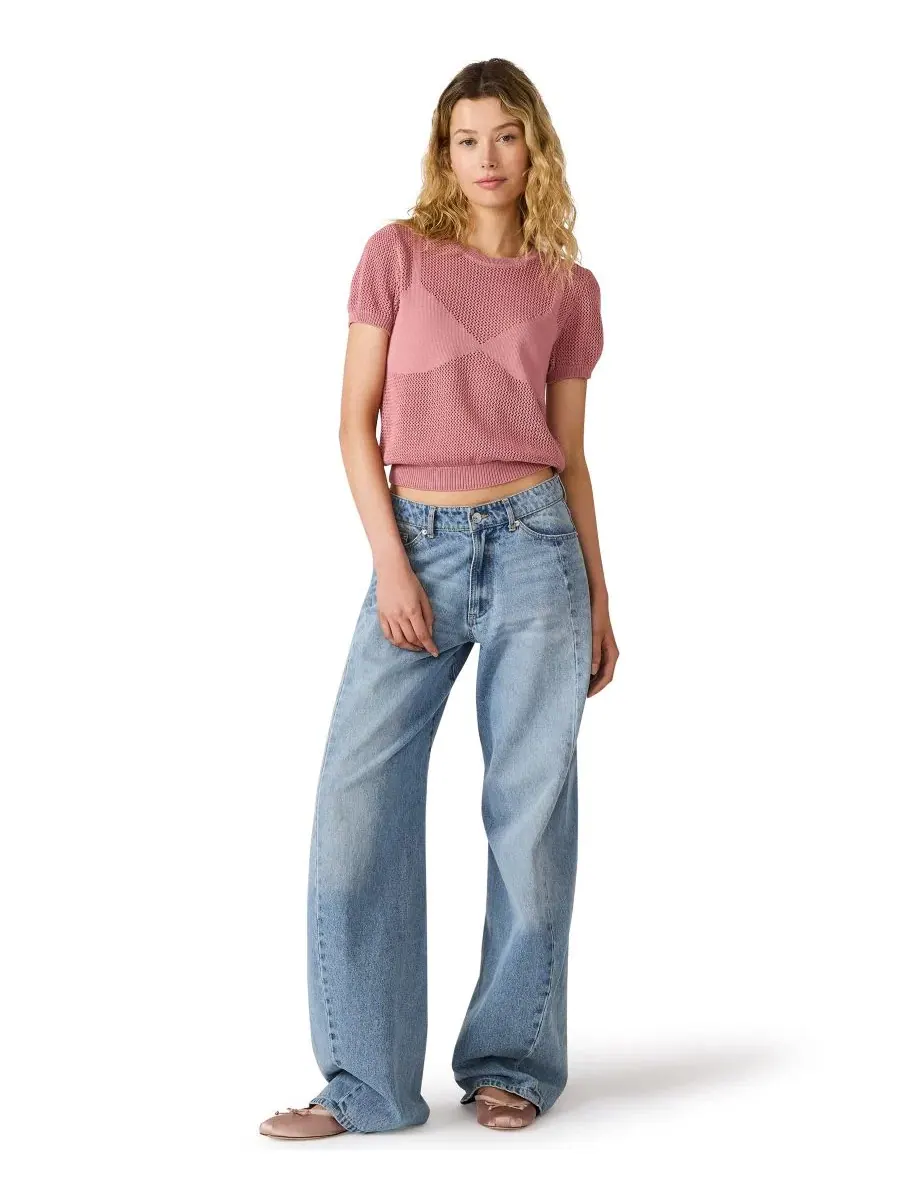 Свитер с круглым вырезом и коротким рукавом Blakelee Crewneck Short-Sleeve Steve Madden — изображение 2 из 5, розовый