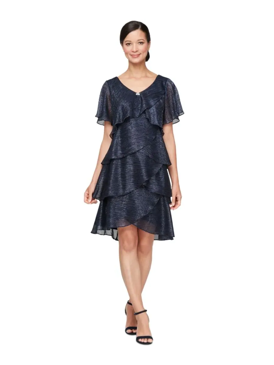 Многоярусное блестящее платье-футляр SL Fashions — изображение 1 из 2, темно-синий