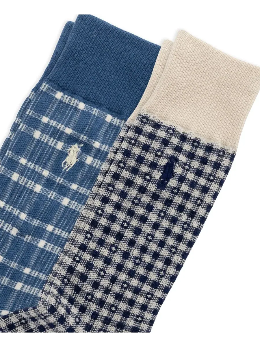 Мужские носки-поло в клетку, комплект из 2 штук Polo Ralph Lauren — изображение 2 из 3, синий/бежевый