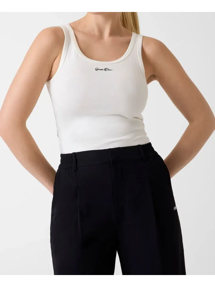 Топ без рукавов с вырезом-лодочка Alya Ribbed Scoop Neck Tank Top GUESS — изображение 1 из 4, белый