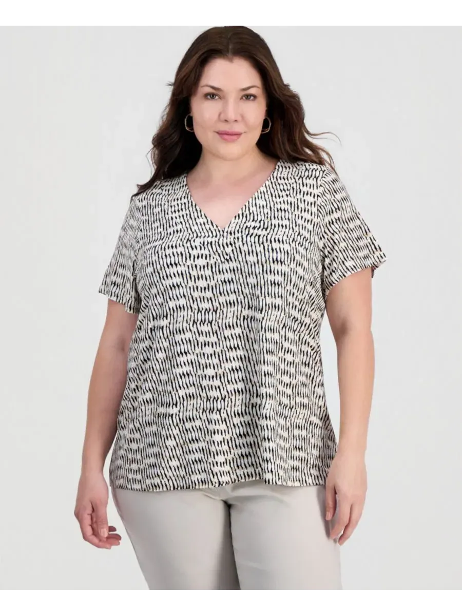Топ с V-образным вырезом и рукавами-крылышками Isabella Dot JM Collection — изображение 1 из 4, глубокий черный