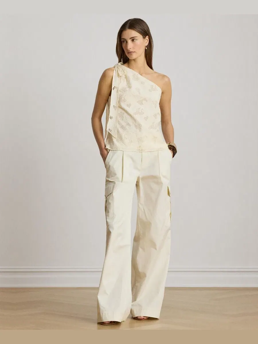 Женская блузка на одно плечо с завязками Lauren Ralph Lauren — изображение 2 из 6, кремовый