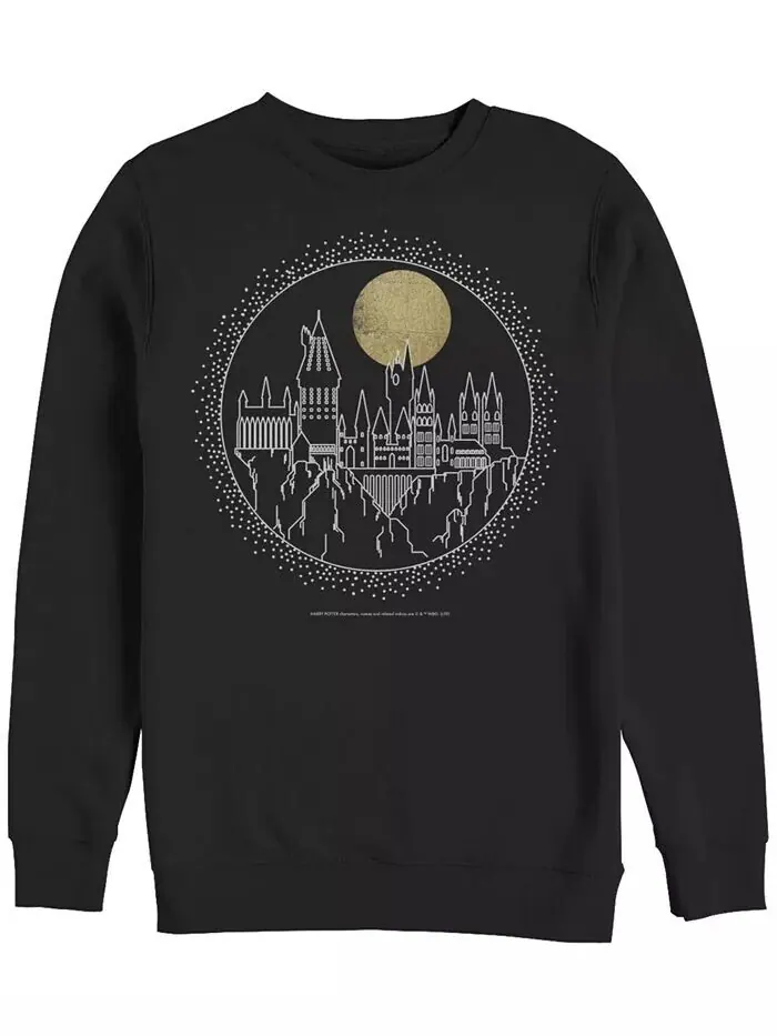 Мужская флисовая футболка-пуловер Deathly Hallows 2 Hogwarts Line Art Crew Fifth Sun — изображение 1 из 1, черный
