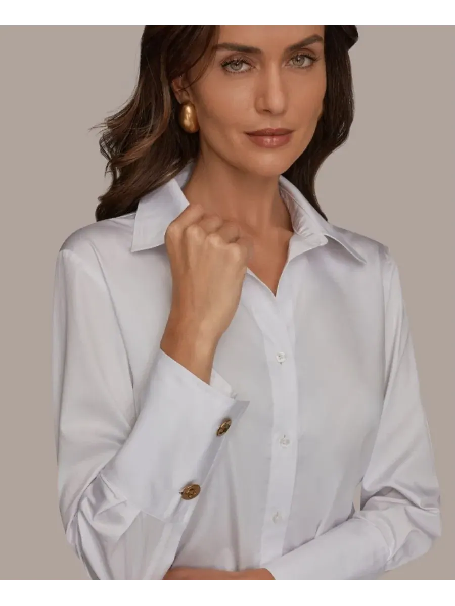 Рубашка с воротником и пуговицами (миниатюрная) Donna Karan New York — изображение 5 из 7, белый