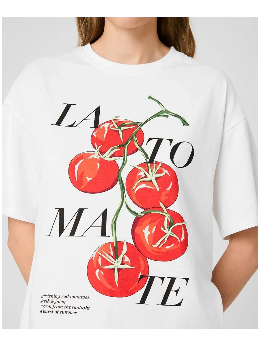 Женская хлопковая футболка оверсайз с принтом La Tomate French Connection — изображение 2 из 8, белый