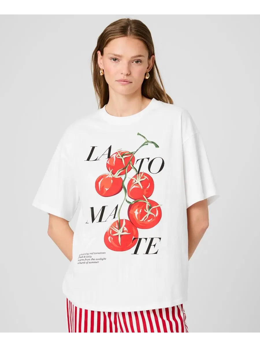 Женская хлопковая футболка оверсайз с принтом La Tomate French Connection — изображение 3 из 8, белый
