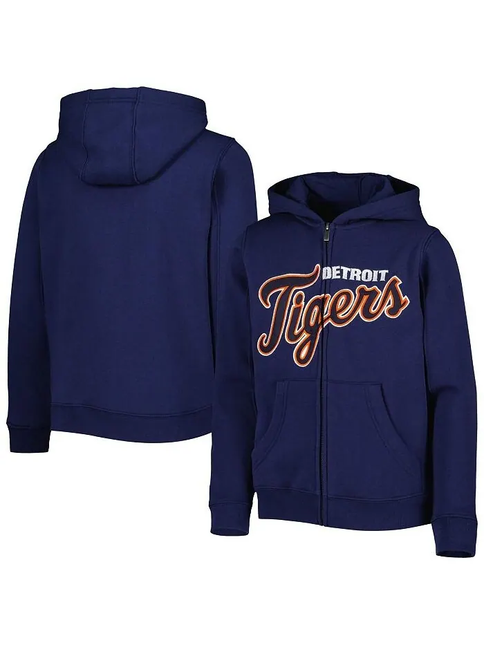 Темно-синяя флисовая толстовка с молнией во всю длину и надписью Big Boys and Girls Detroit Tigers — изображение 1 из 3