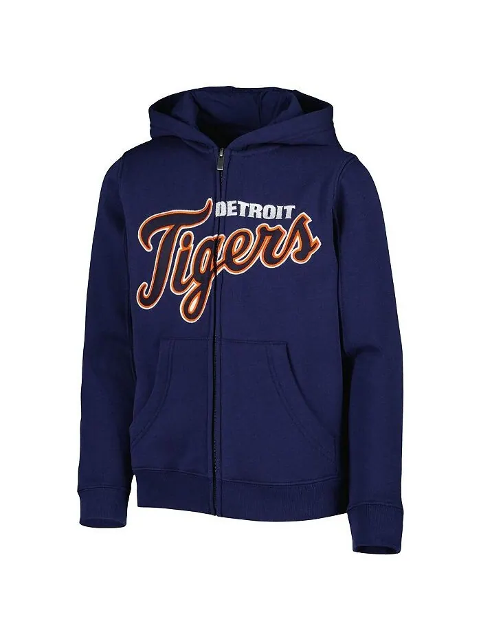 Темно-синяя флисовая толстовка с молнией во всю длину и надписью Big Boys and Girls Detroit Tigers — изображение 2 из 3