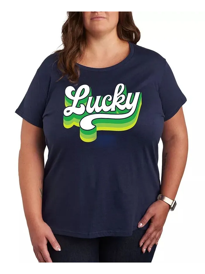 Футболка большого размера с круглым вырезом и принтом в стиле ретро Lucky Hybrid Apparel — изображение 1 из 3, синий