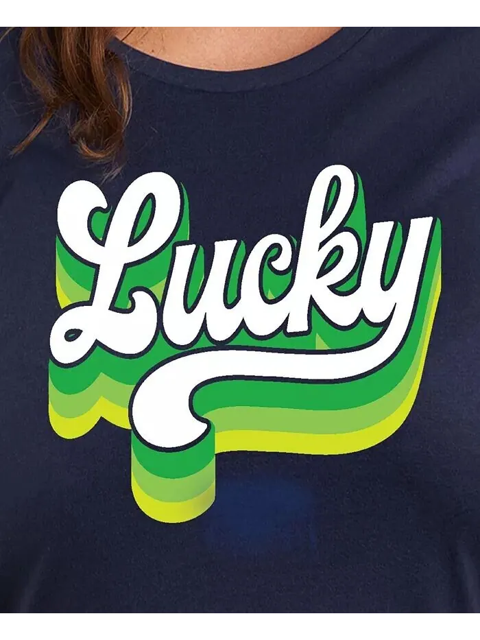 Футболка большого размера с круглым вырезом и принтом в стиле ретро Lucky Hybrid Apparel — изображение 3 из 3, синий