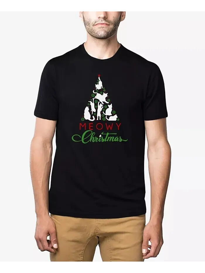 Футболка мужская Meowy Christmas Tree Premium Blend Word Art LA Pop Art — изображение 1 из 3, черный