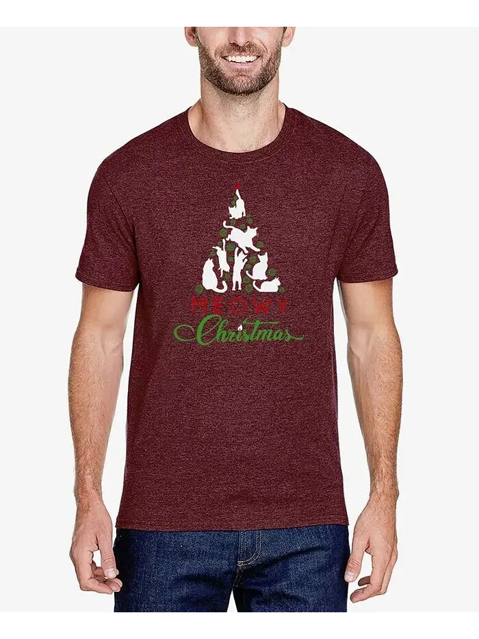 Футболка мужская Meowy Christmas Tree Premium Blend Word Art LA Pop Art — изображение 1 из 5, бордовый