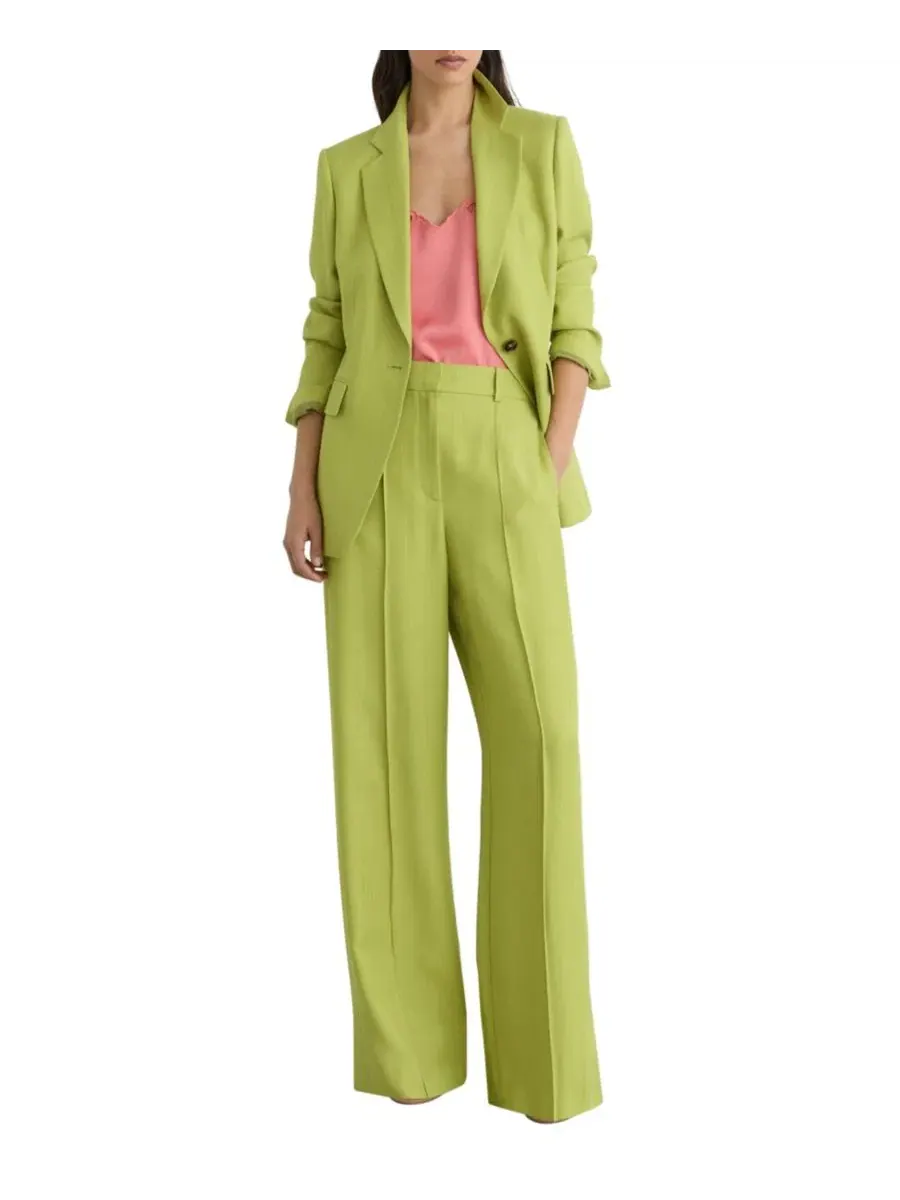 Брюки широкие с защипами Jodie Wide-Leg Suit Pants REISS — изображение 1 из 5, зеленый