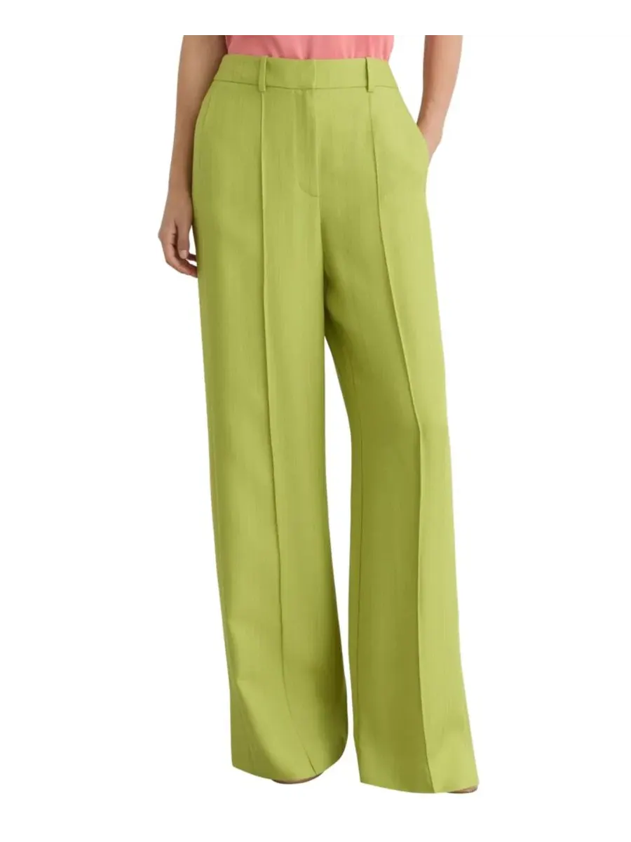 Брюки широкие с защипами Jodie Wide-Leg Suit Pants REISS — изображение 3 из 5, зеленый