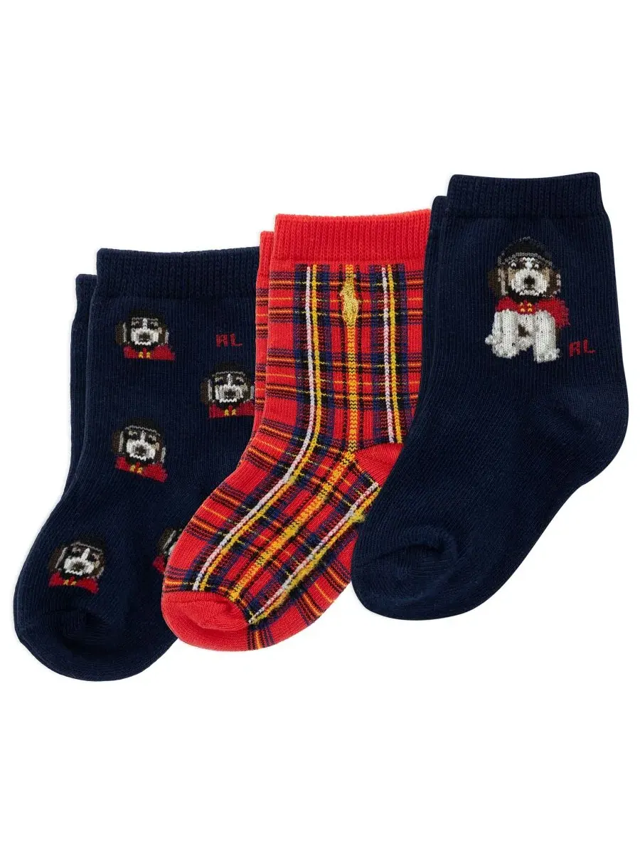 Комплект носков с праздничным принтом Polo Dog, 3 пары Polo Ralph Lauren — изображение 1 из 4, темно-синий
