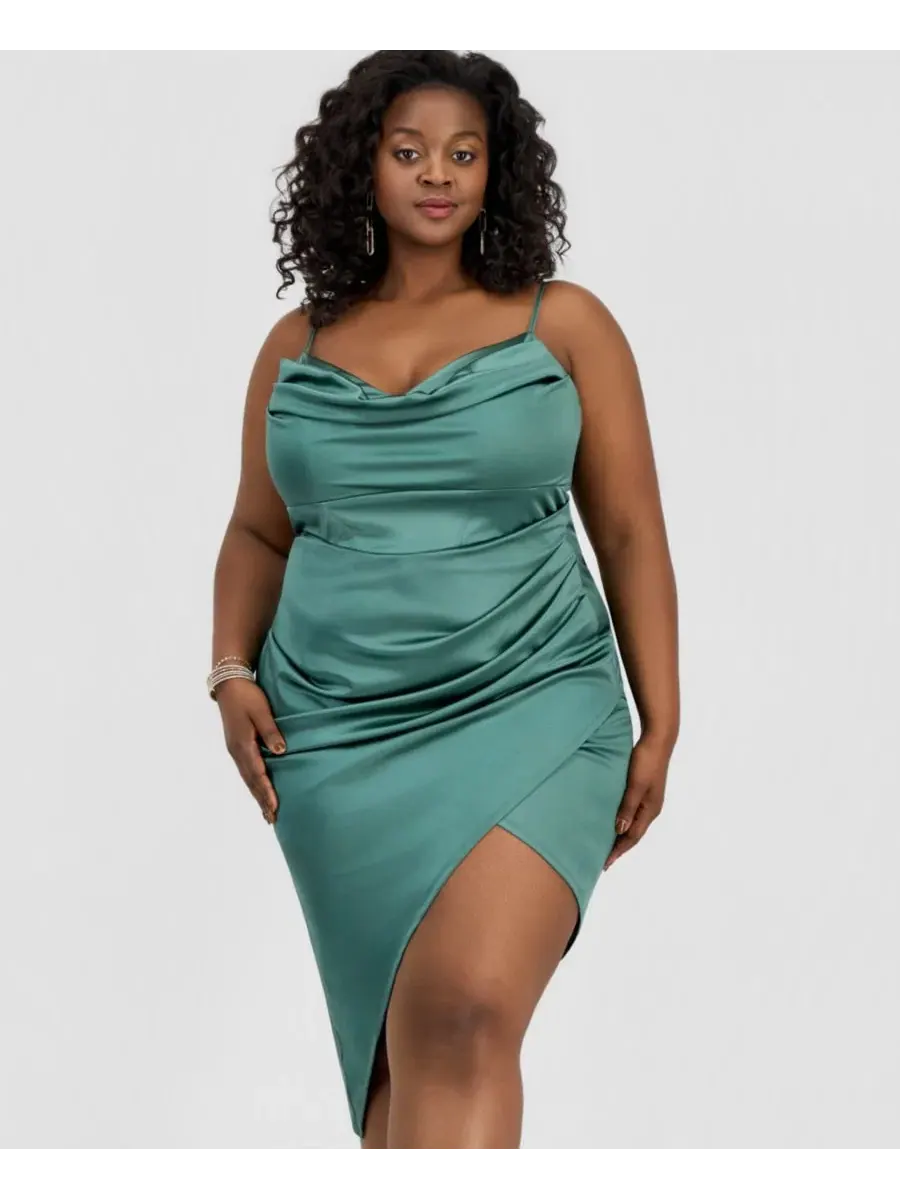 Платье-бодикон с запахом без рукавов, модель Trendy Plus Size Asymmetric Sleeveless Bodycon Emerald — изображение 2 из 5, мох