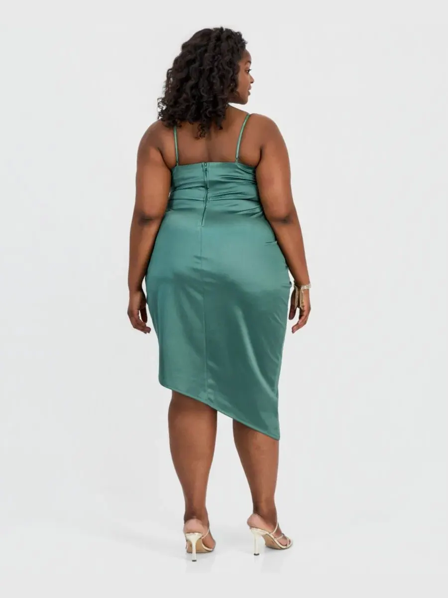 Платье-бодикон с запахом без рукавов, модель Trendy Plus Size Asymmetric Sleeveless Bodycon Emerald — изображение 4 из 5, мох