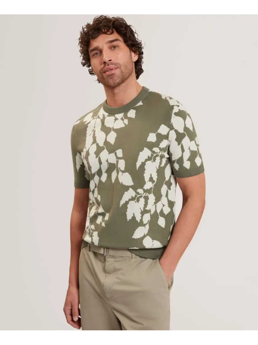Мужская футболка с коротким рукавом и листовым принтом, модель Alddat Leaf Knitted Ted Baker — изображение 1 из 6, зеленый