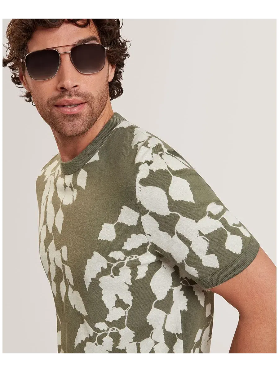 Мужская футболка с коротким рукавом и листовым принтом, модель Alddat Leaf Knitted Ted Baker — изображение 3 из 6, зеленый