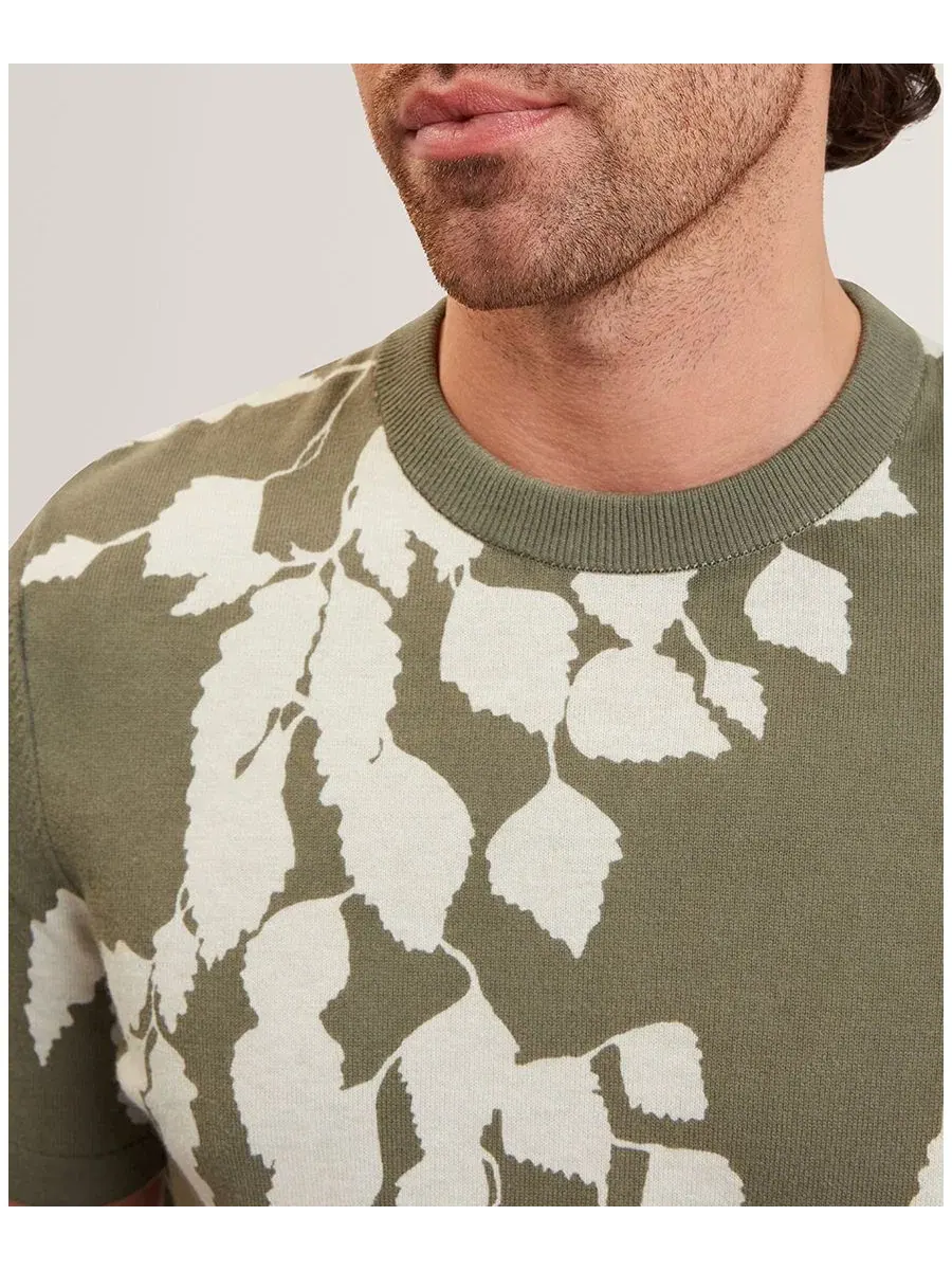 Мужская футболка с коротким рукавом и листовым принтом, модель Alddat Leaf Knitted Ted Baker — изображение 4 из 6, зеленый
